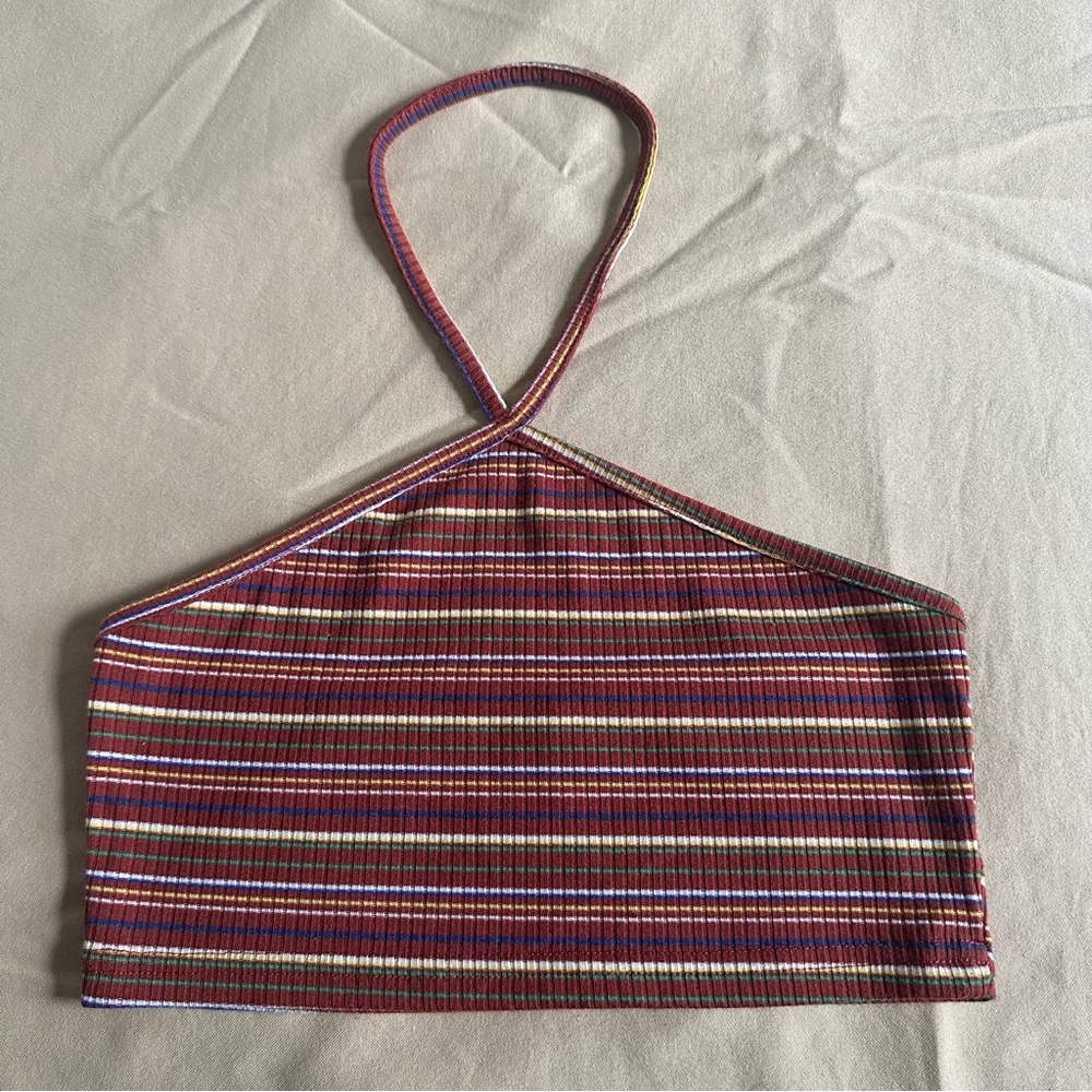 3/$15 | Halterneck Striped Rib Knot Cropped Top